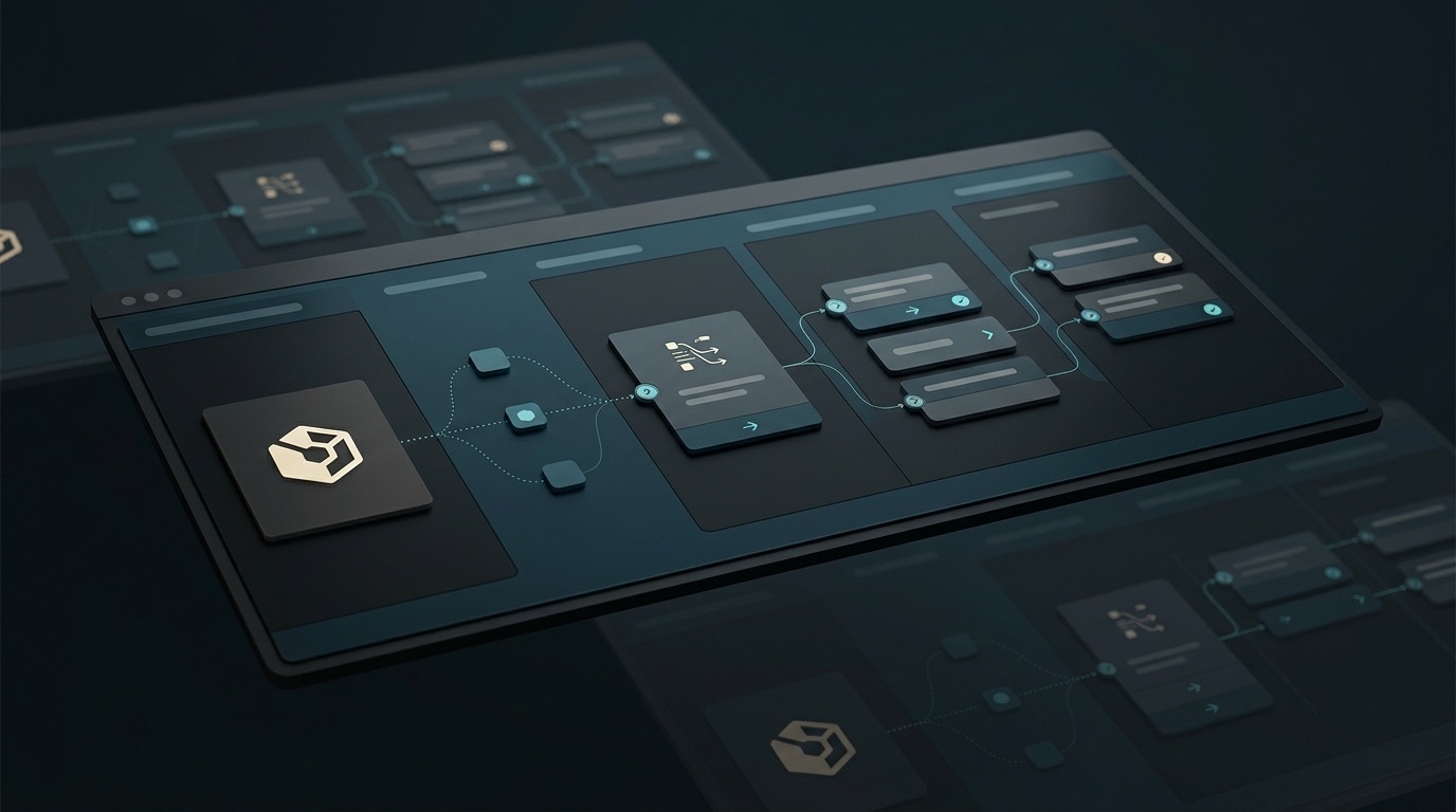Service visual showing connected workflow steps, routed handoffs, and operational automation paths.