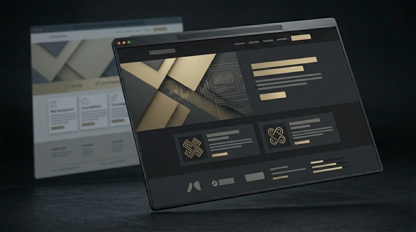 Service visual showing a structured landing-page layout with clear hierarchy, supporting modules, and a highlighted conversion path.